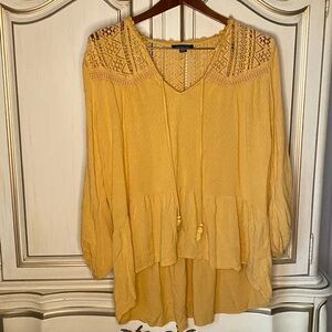 COPY - American Eagle Womens Top Size Small Yellow Boho Peasant V-Neck Crochet …